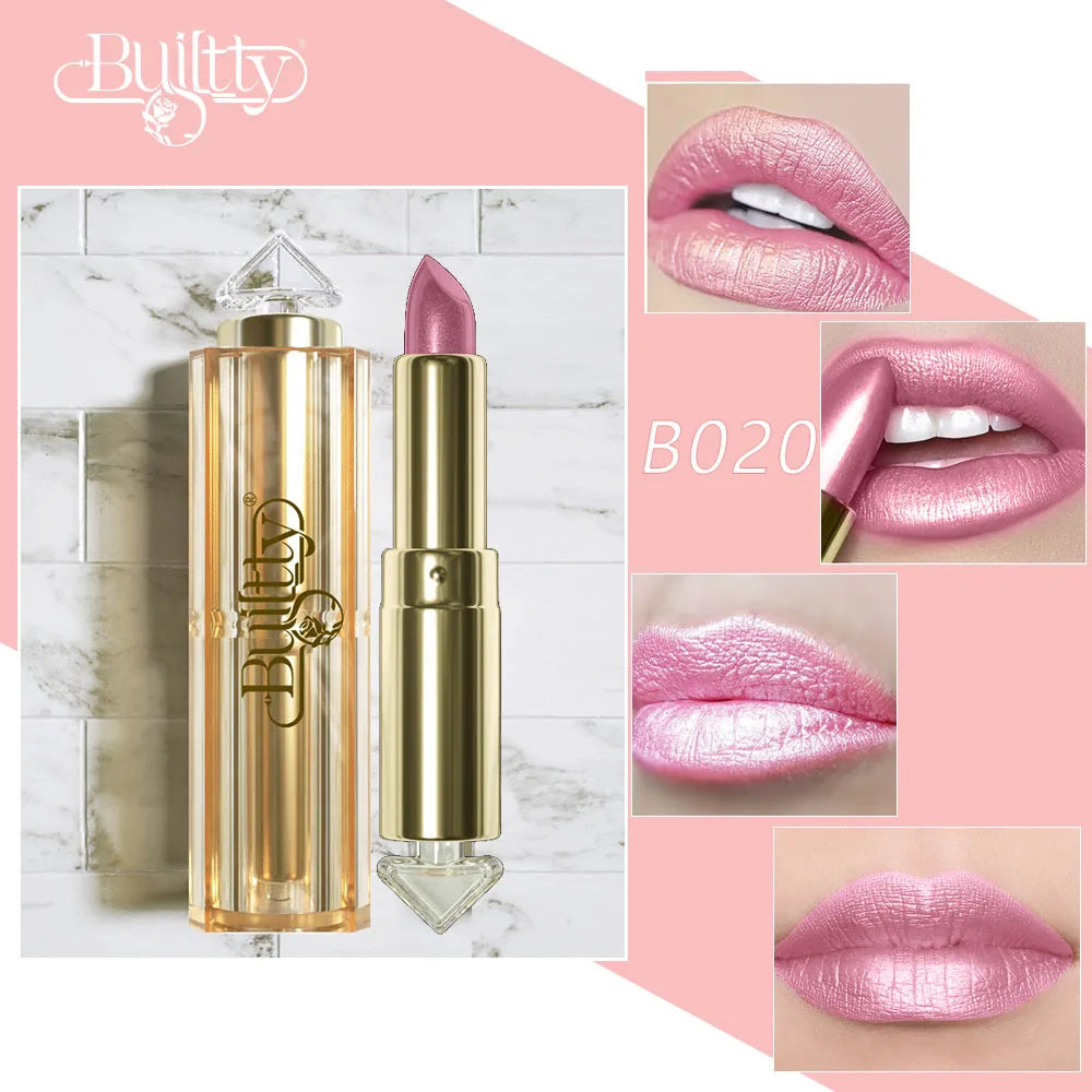Glitter Lipstick Coral Pink Lipstick Sparkling Metallic Glitter Long Lasting Smooth Shimmer Pearl for Women