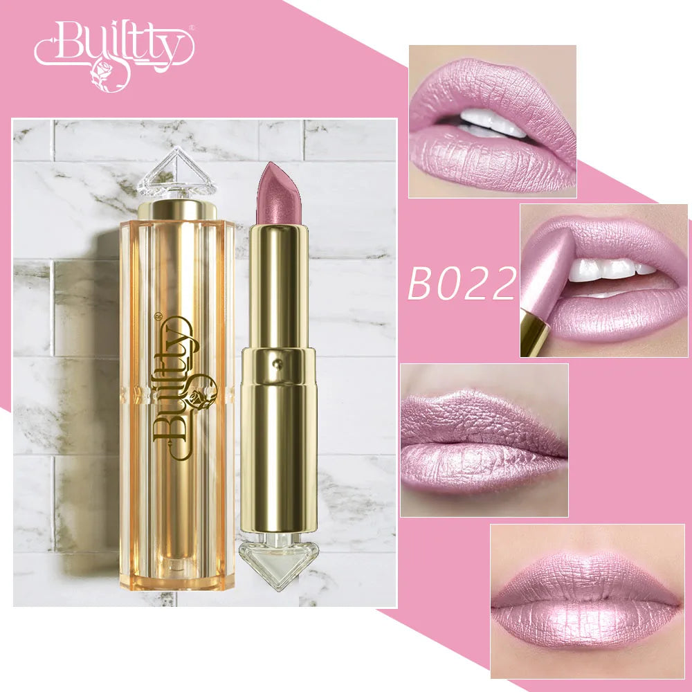 Glitter Lipstick Coral Pink Lipstick Sparkling Metallic Glitter Long Lasting Smooth Shimmer Pearl for Women