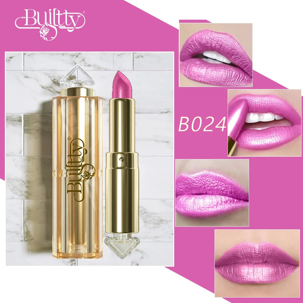 Glitter Lipstick Coral Pink Lipstick Sparkling Metallic Glitter Long Lasting Smooth Shimmer Pearl for Women