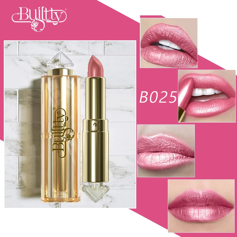Glitter Lipstick Coral Pink Lipstick Sparkling Metallic Glitter Long Lasting Smooth Shimmer Pearl for Women