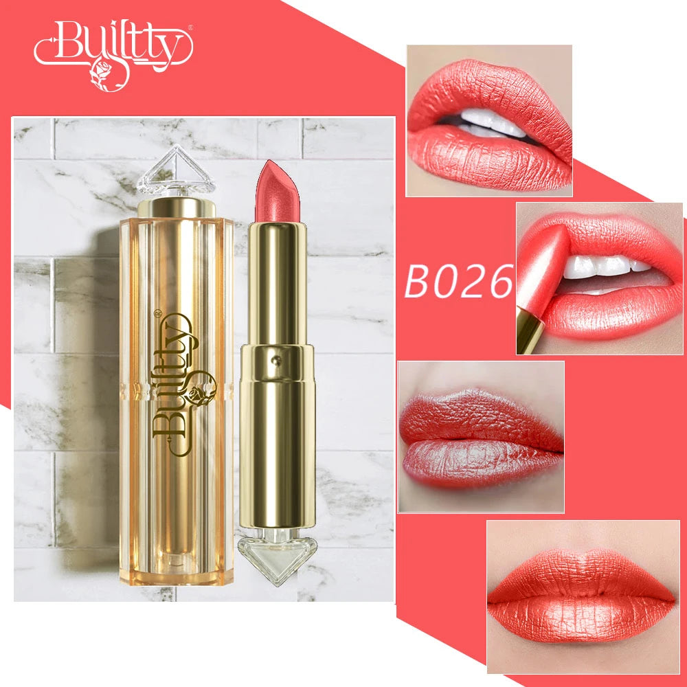 Glitter Lipstick Coral Pink Lipstick Sparkling Metallic Glitter Long Lasting Smooth Shimmer Pearl for Women
