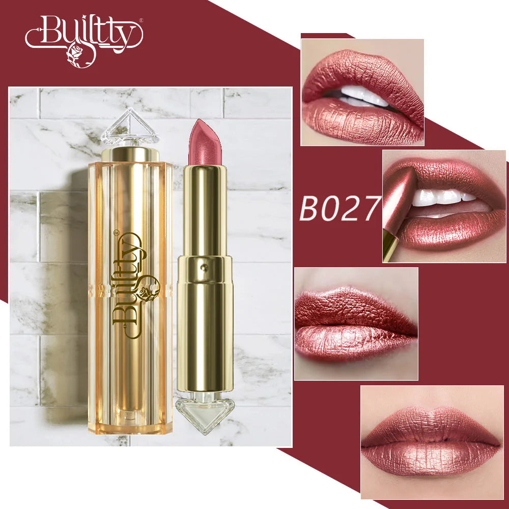 Glitter Lipstick Coral Pink Lipstick Sparkling Metallic Glitter Long Lasting Smooth Shimmer Pearl for Women
