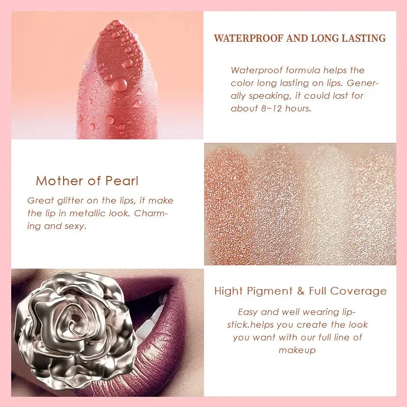 Glitter Lipstick Coral Pink Lipstick Sparkling Metallic Glitter Long Lasting Smooth Shimmer Pearl for Women